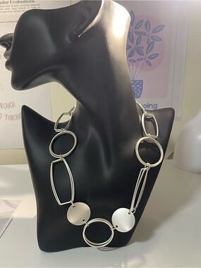 Silver Geometric Link Necklace -  Statement Women’s Necklace